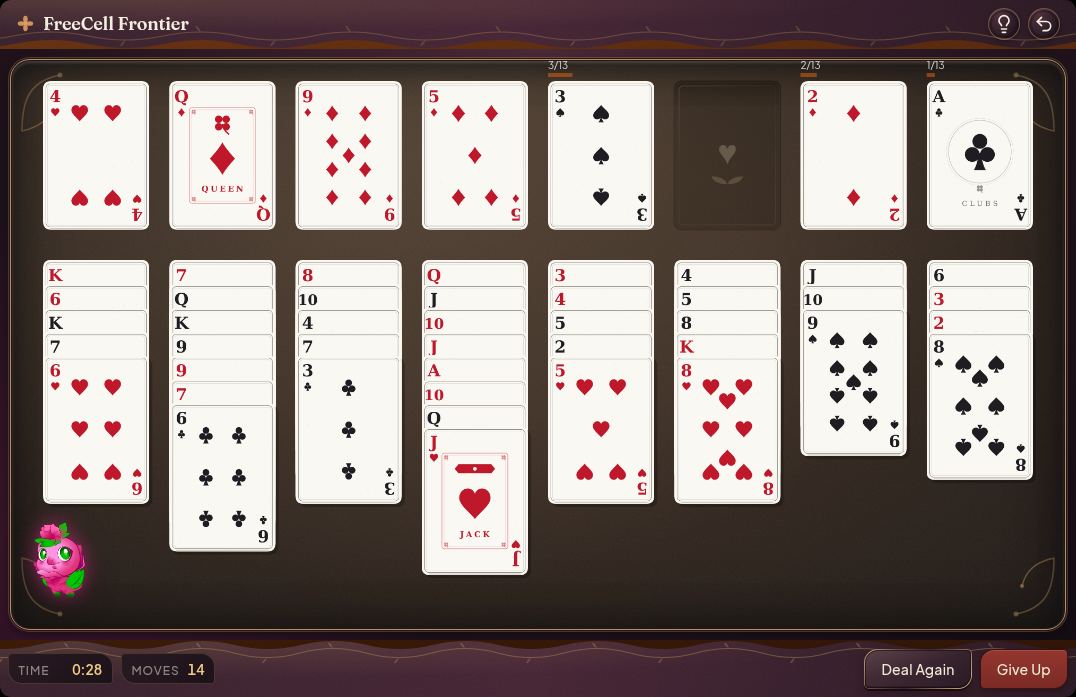 Flora FreeCell sedang dimainkan