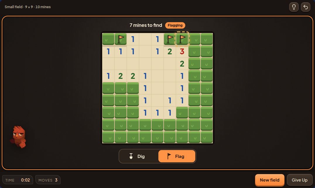 ตอนกำลังเล่น Minesweeper